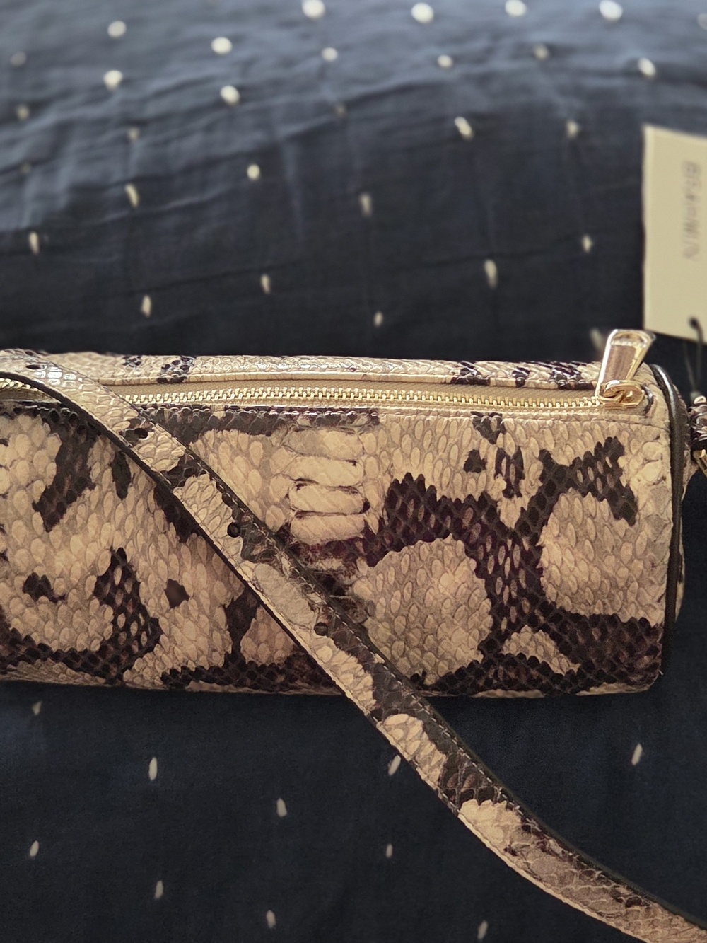 Brahmin Beige and Dark Brown Snake-Print Mini Round Crossbody - Picture 3 of 3